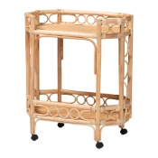 bali & pari Rene Natural Rattan Kitchen Cart - 2-Tier Handwoven Wicker Storage Trolley with Handle for Kitchen or Lounge